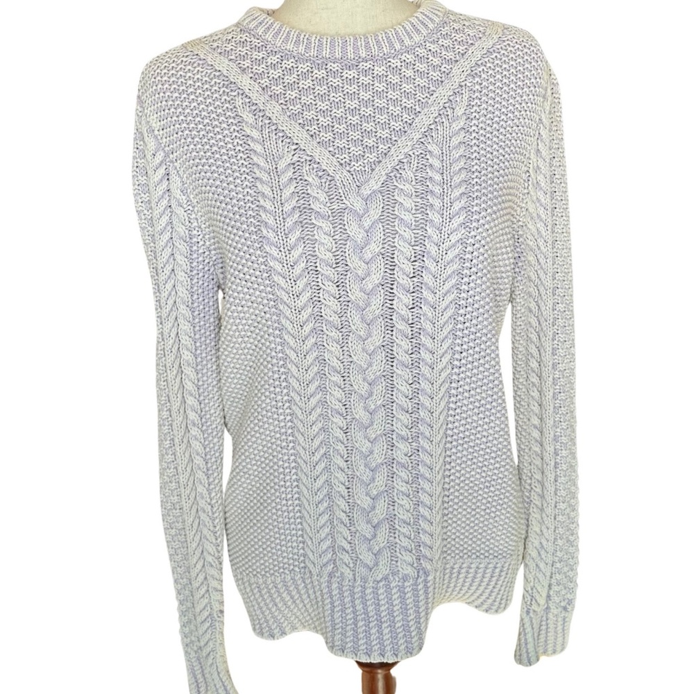 L.L. Bean Signature Cotton Fisherman Sweater, Pullover Distressed  (Size Med)